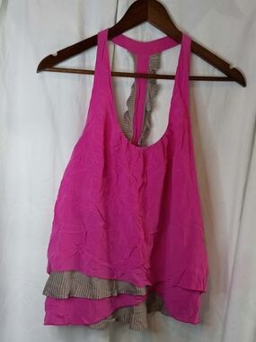 Vintage Large Aryn K Hot Pink Layered 100% Silk Camisole 90s 2000s Y2K Tank Top